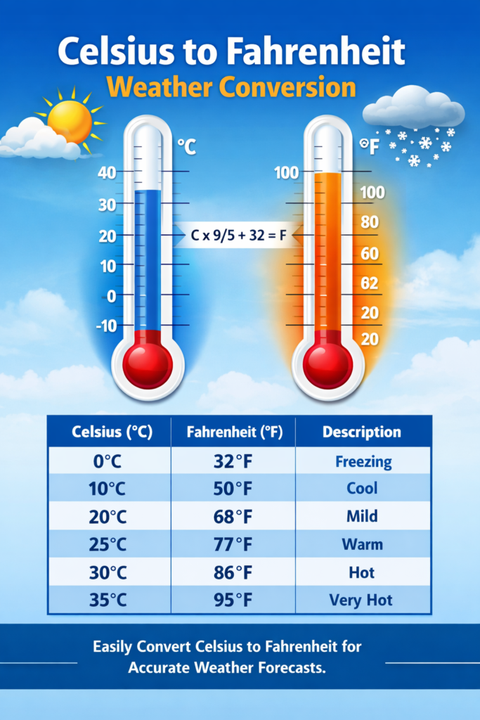 celsius to fahrenheit weather conversion chart